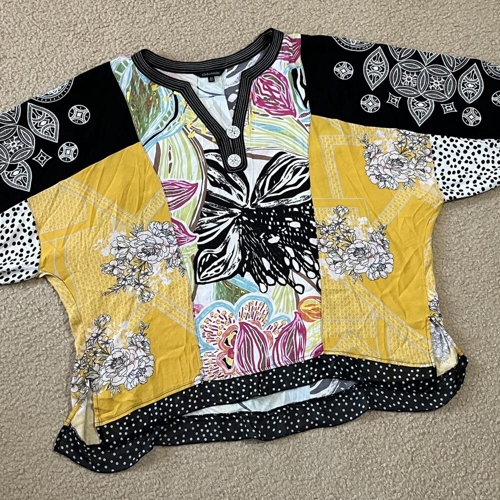 John Mark Patchwork Floral Printed 3/4 Sleeve Tun… - image 3